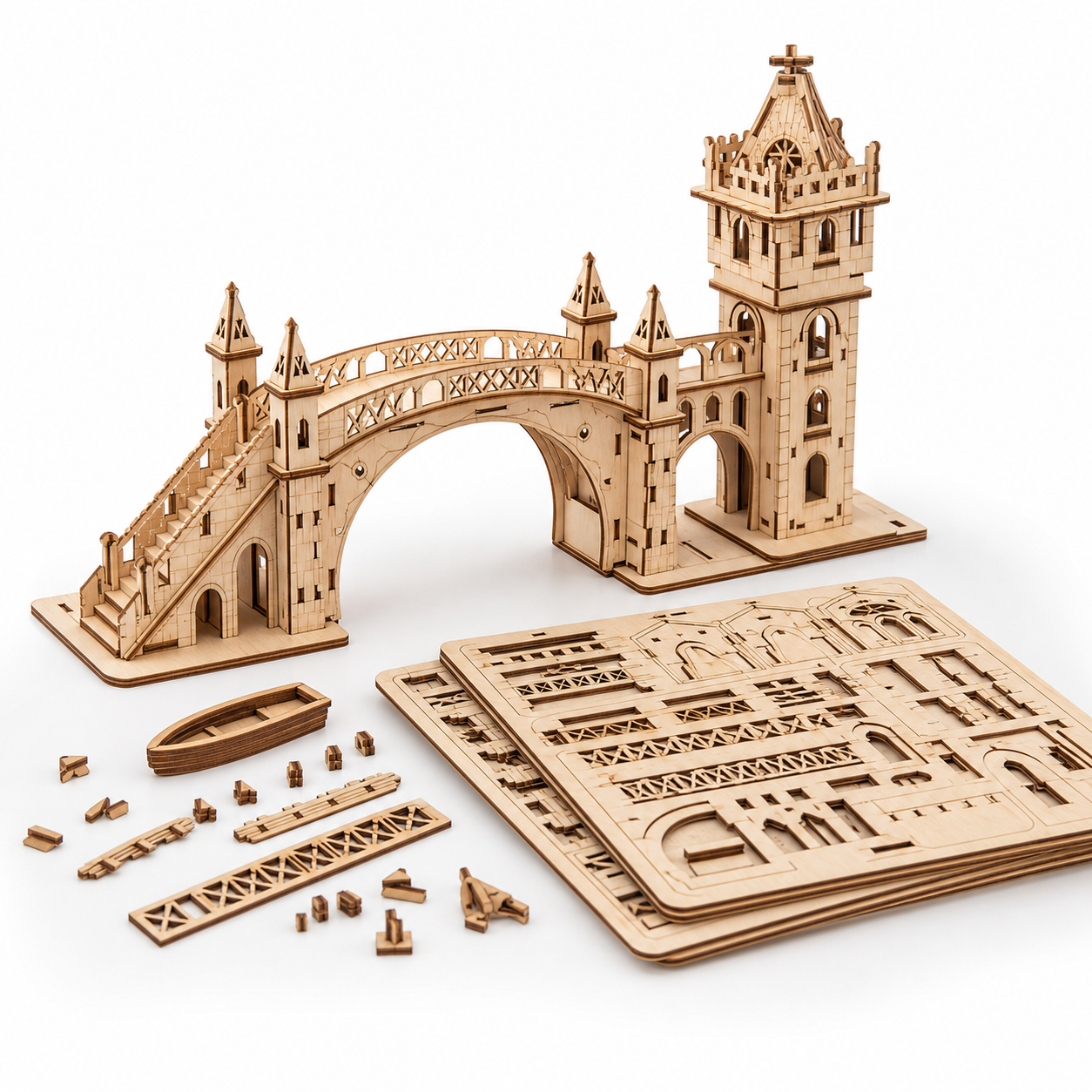 3D Wooden Tower Bridge Model